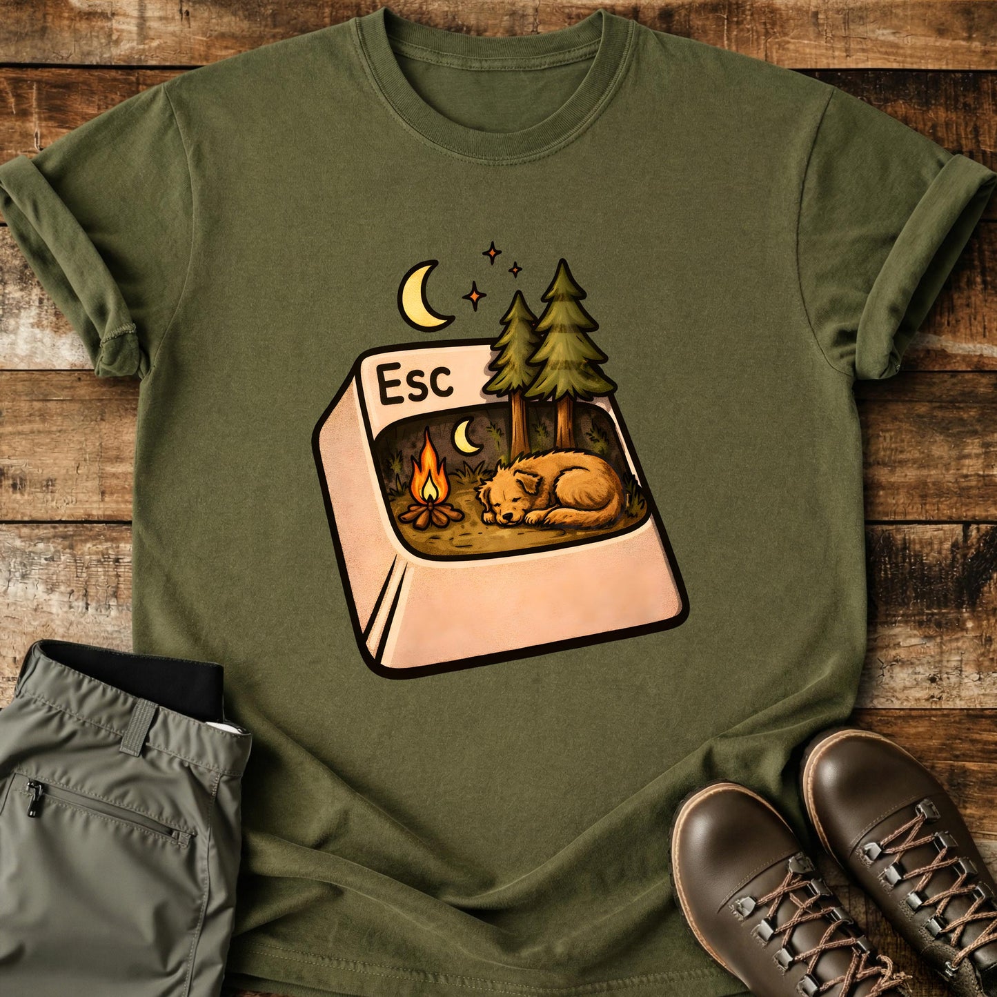 Escape Button With Dog T-Shirt