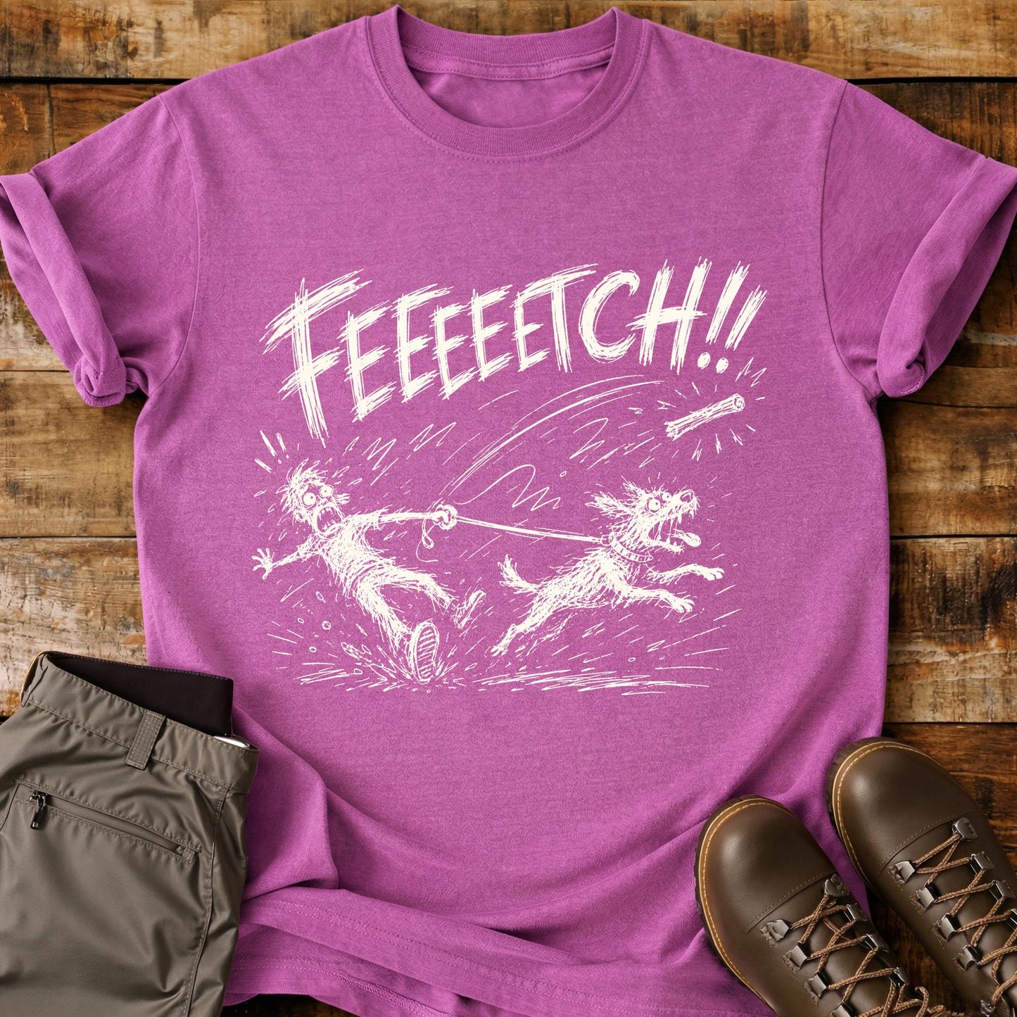 Fetch Stick Mad Sketch Dog T-Shirt