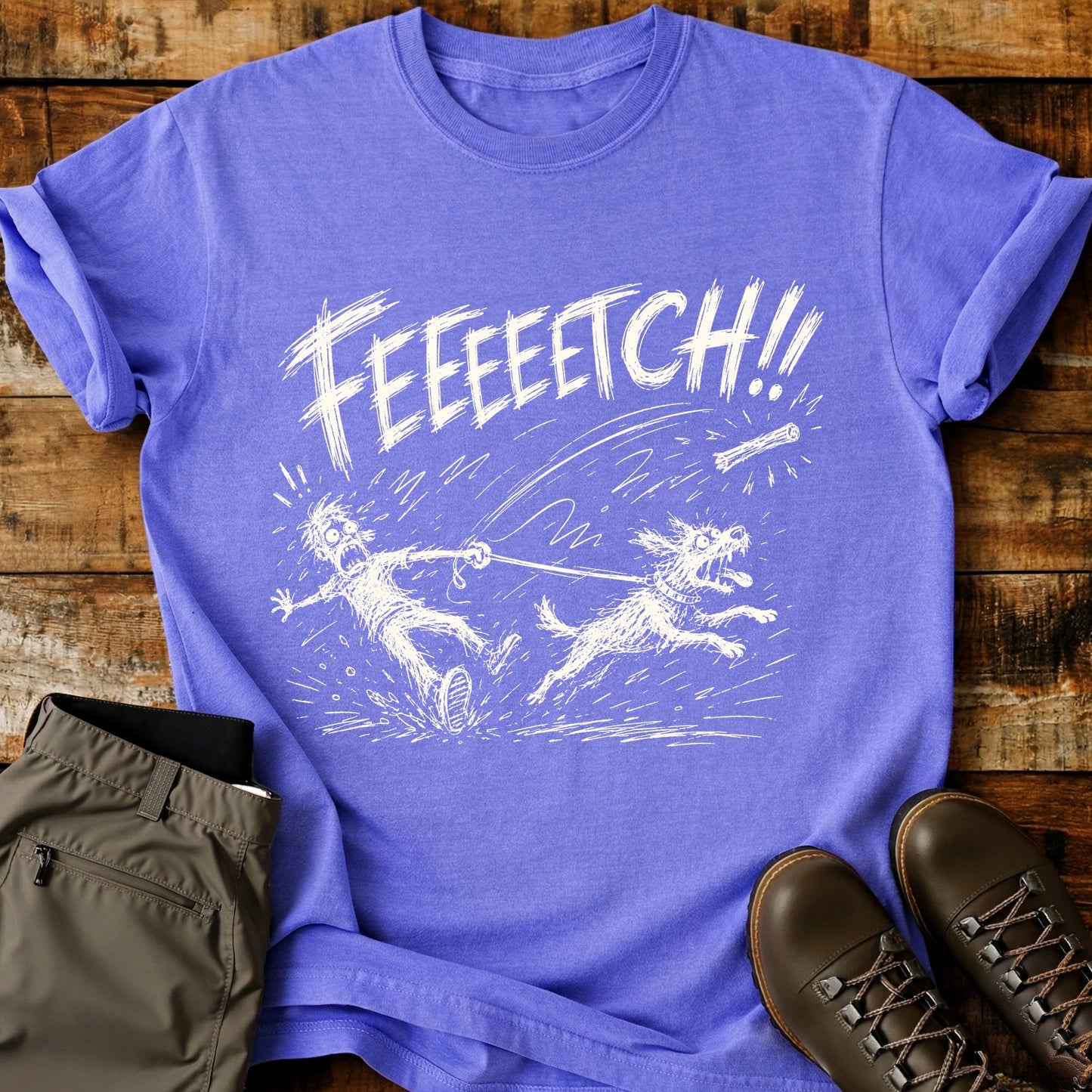 Fetch Stick Mad Sketch Dog T-Shirt