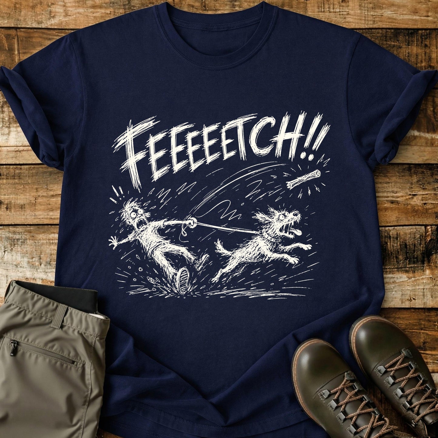 Fetch Stick Mad Sketch Dog T-Shirt