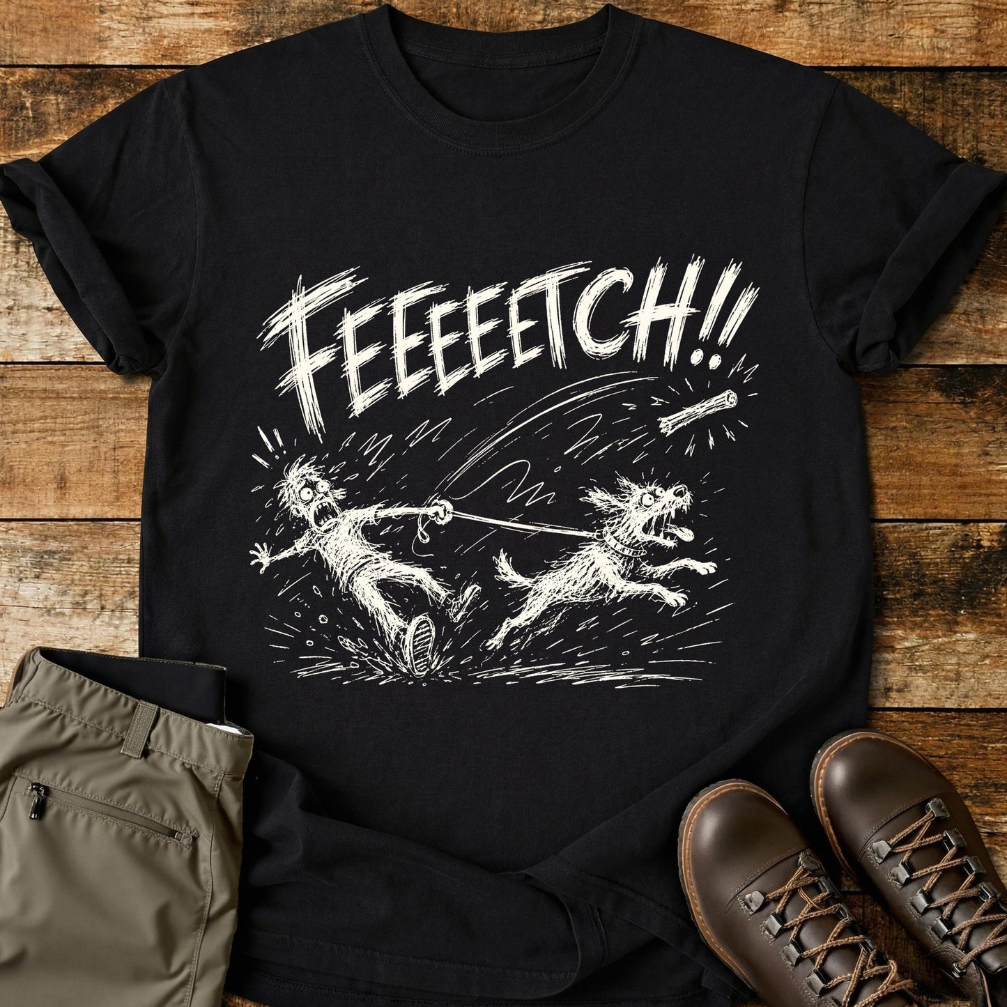 Fetch Stick Mad Sketch Dog T-Shirt