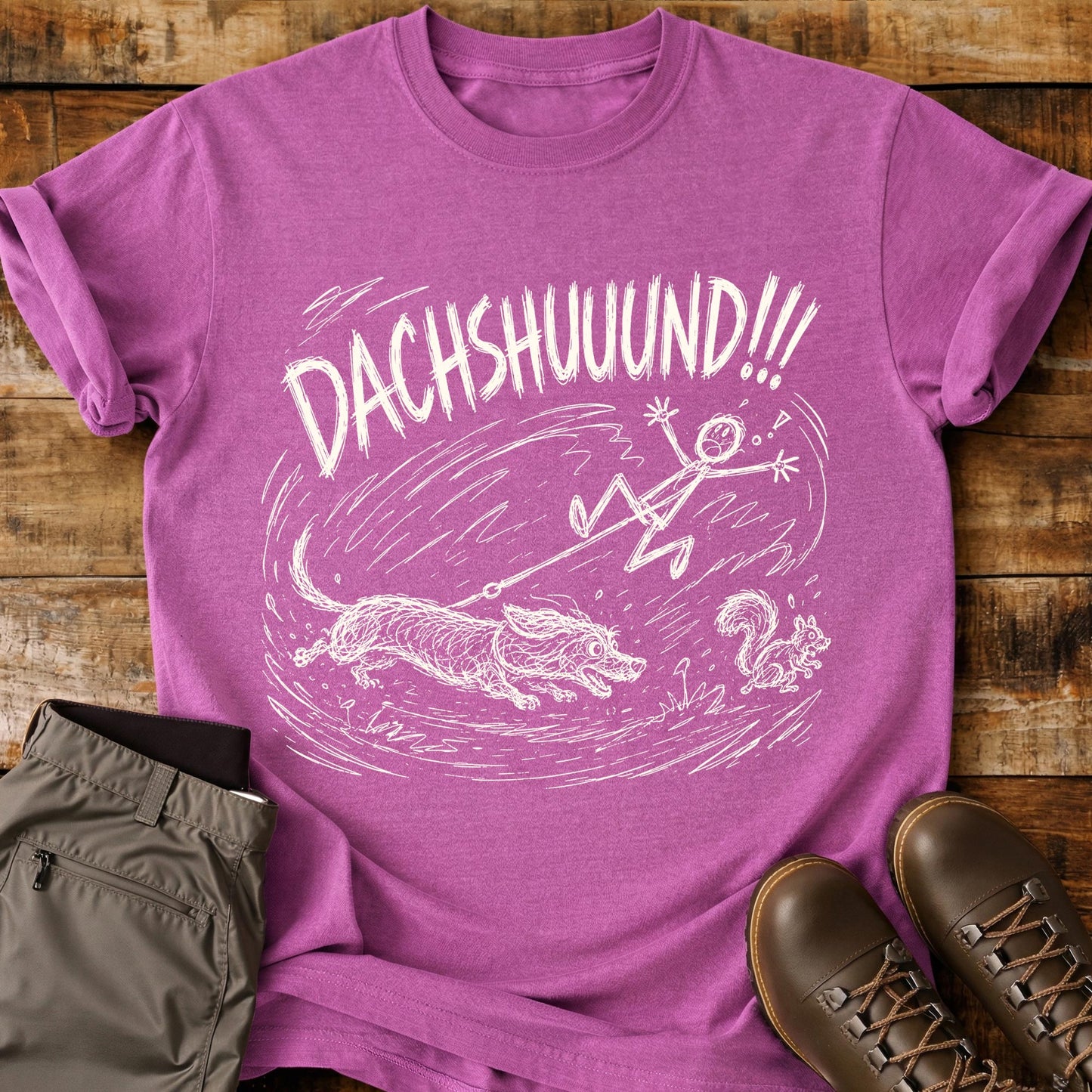 Dachshund Squirrel Mad Sketch T-Shirt