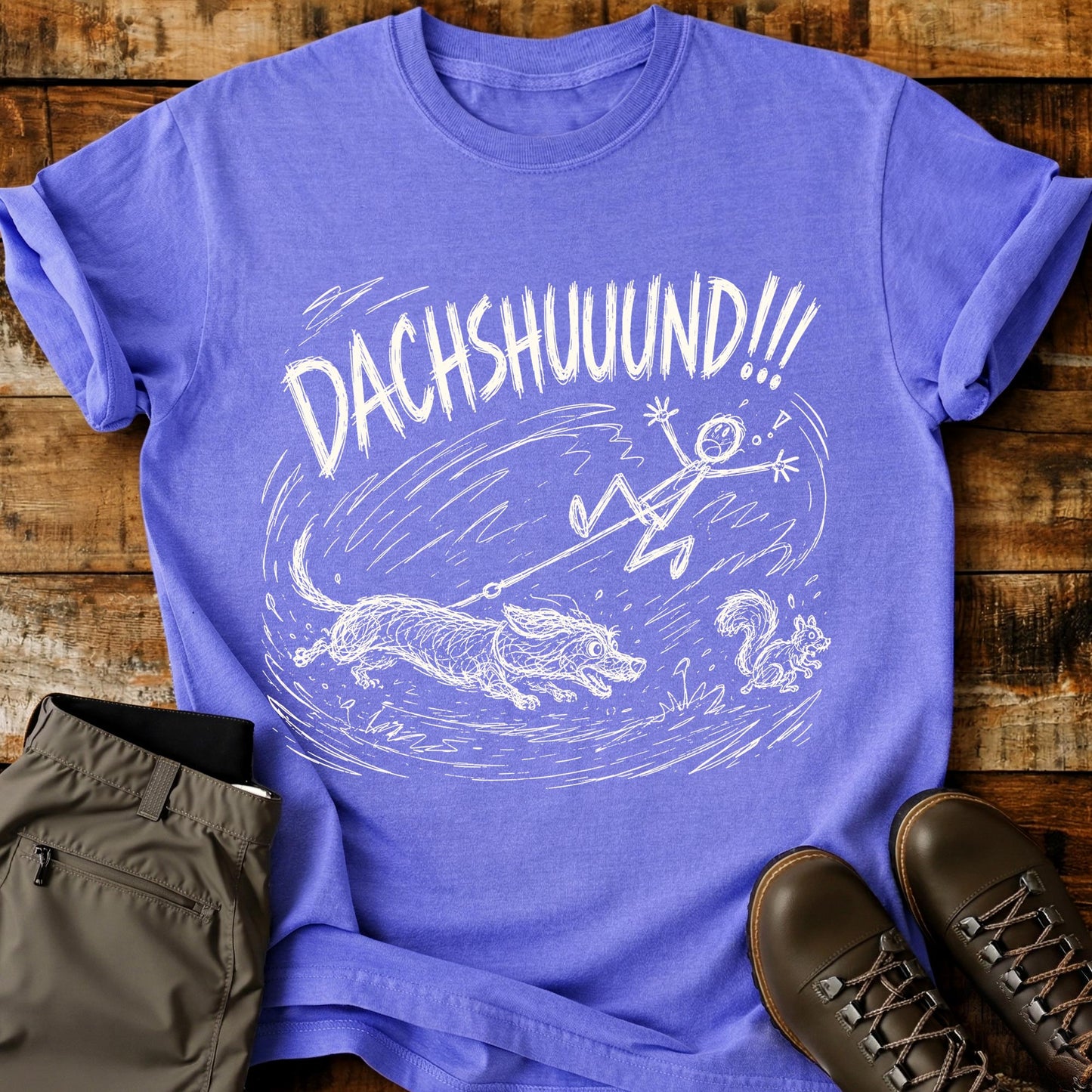 Dachshund Squirrel Mad Sketch T-Shirt