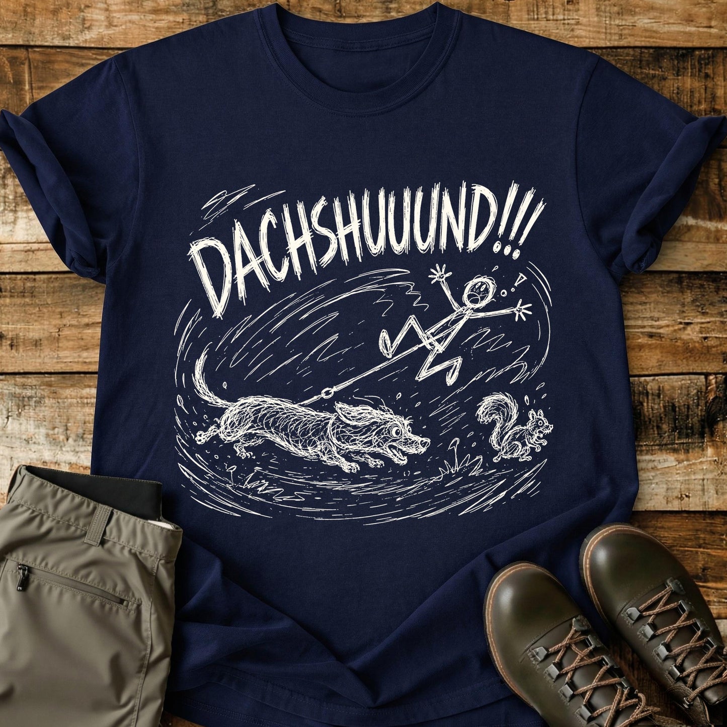 Dachshund Squirrel Mad Sketch T-Shirt