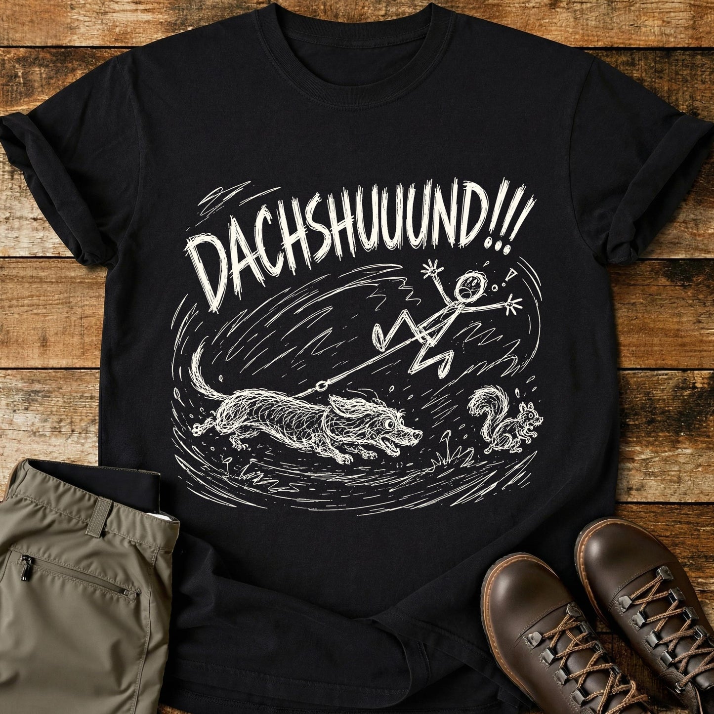 Dachshund Squirrel Mad Sketch T-Shirt