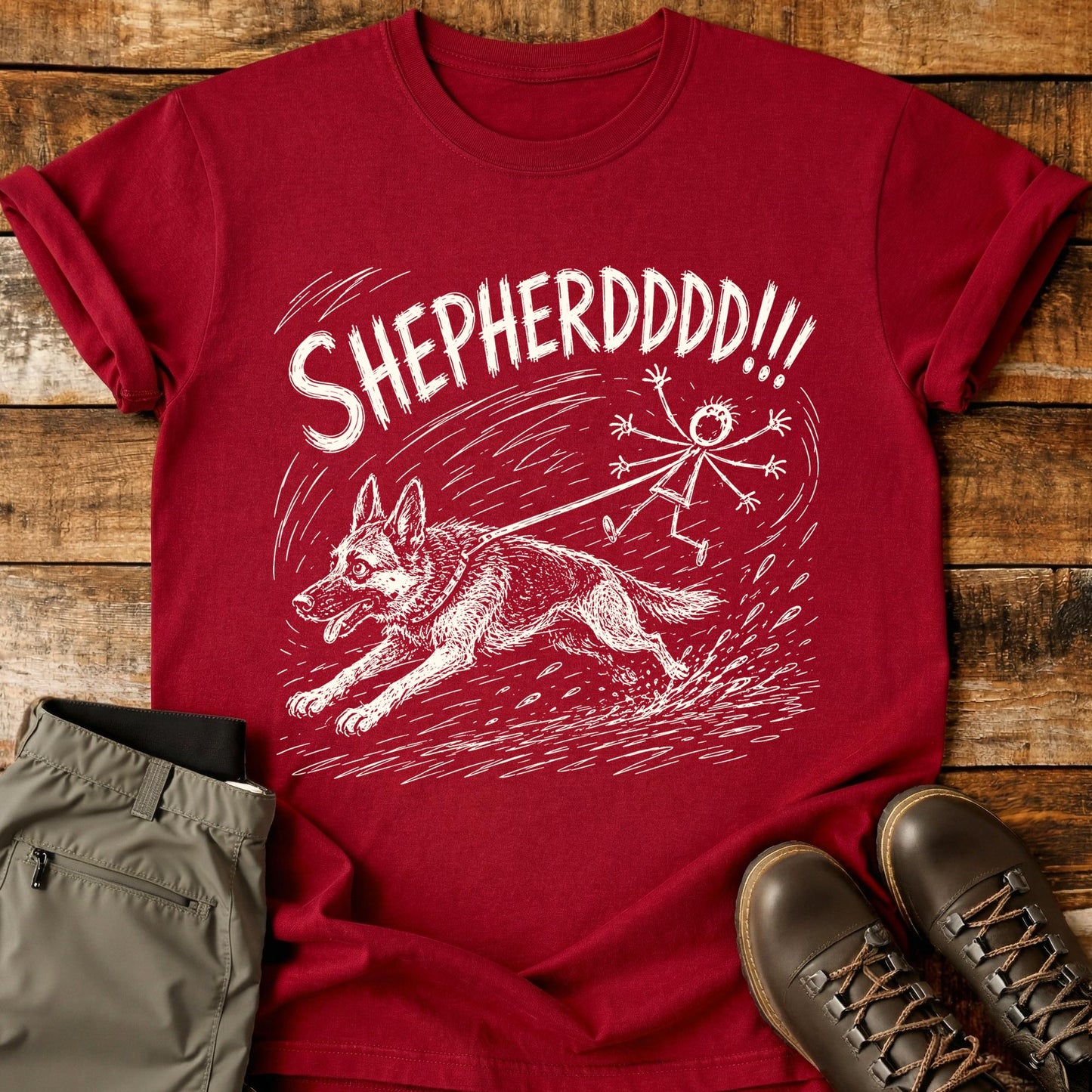 German Shepherd Pull Mad Sketch T-Shirt