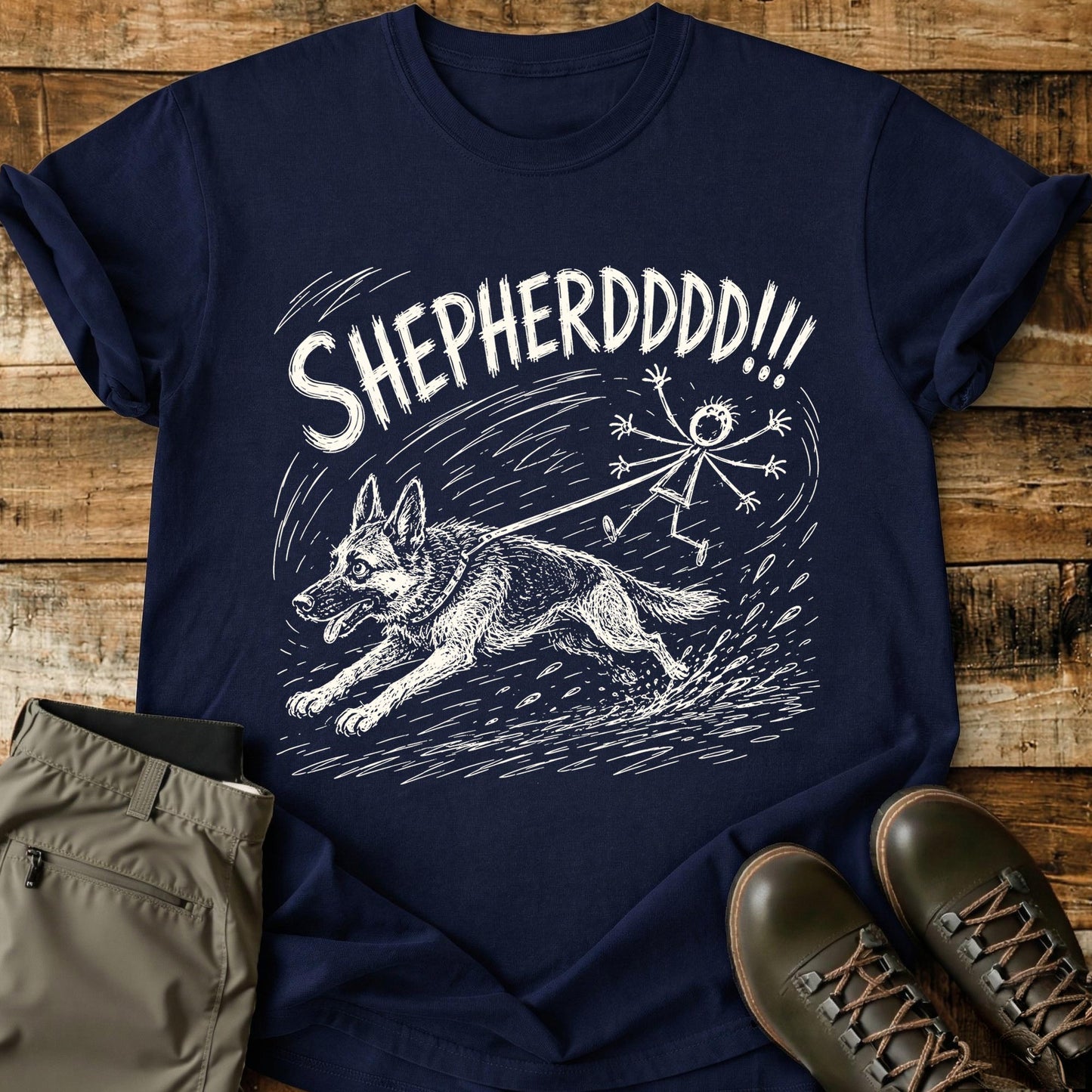 German Shepherd Pull Mad Sketch T-Shirt