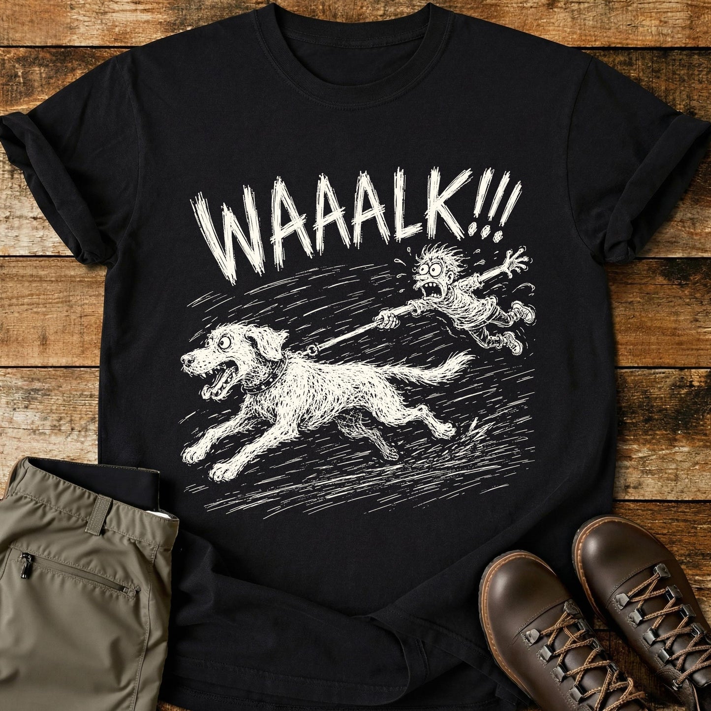 Walk Dog Pull Mad Sketch T-Shirt
