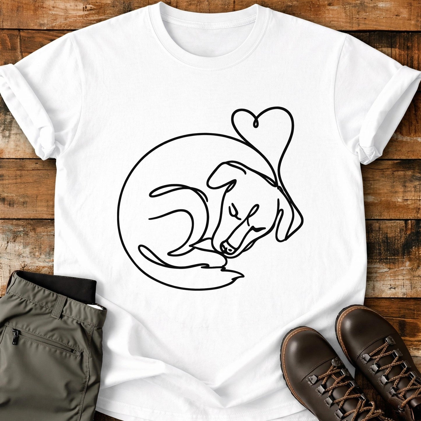 Dog Curled Heart Line T-Shirt