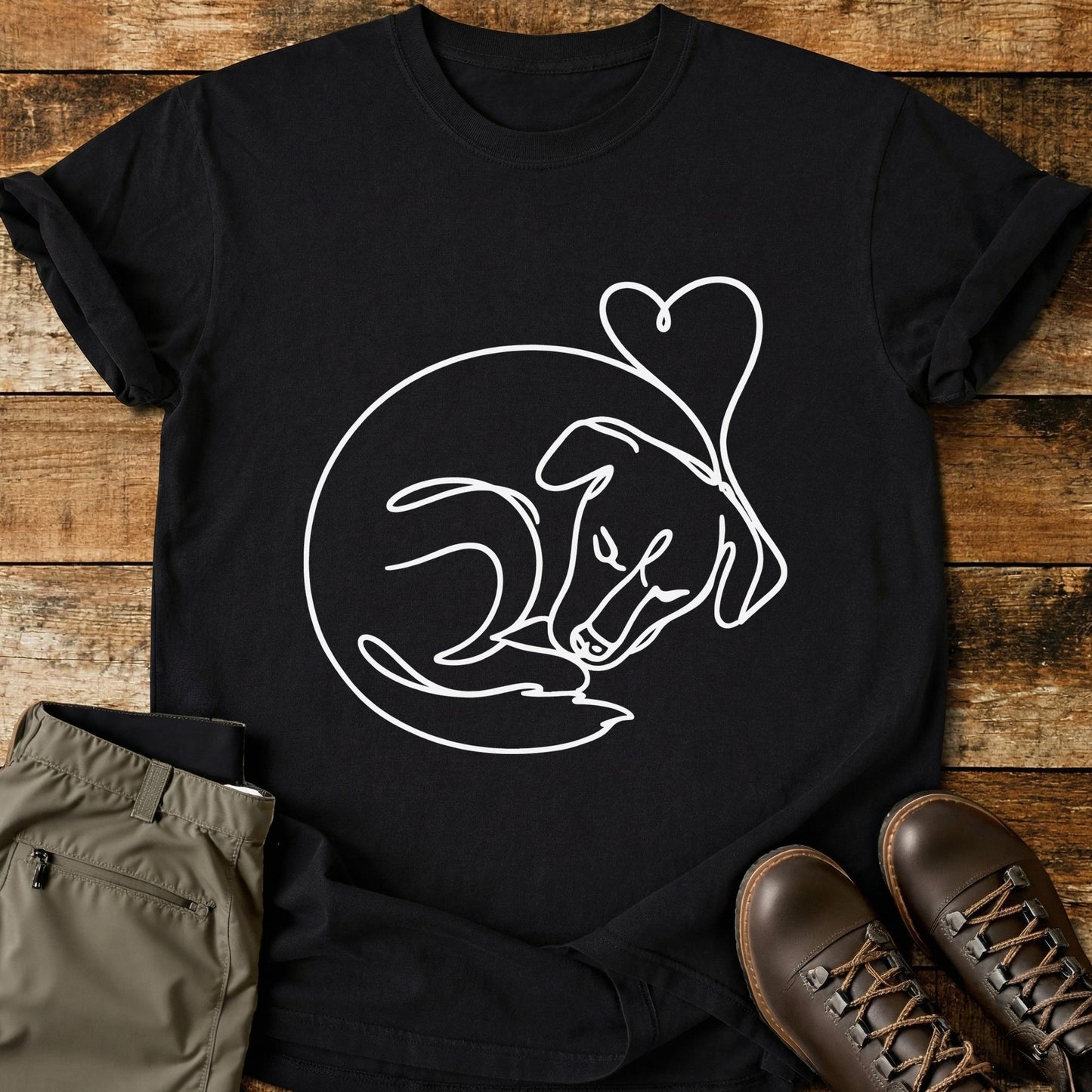 Dog Curled Heart Line T-Shirt