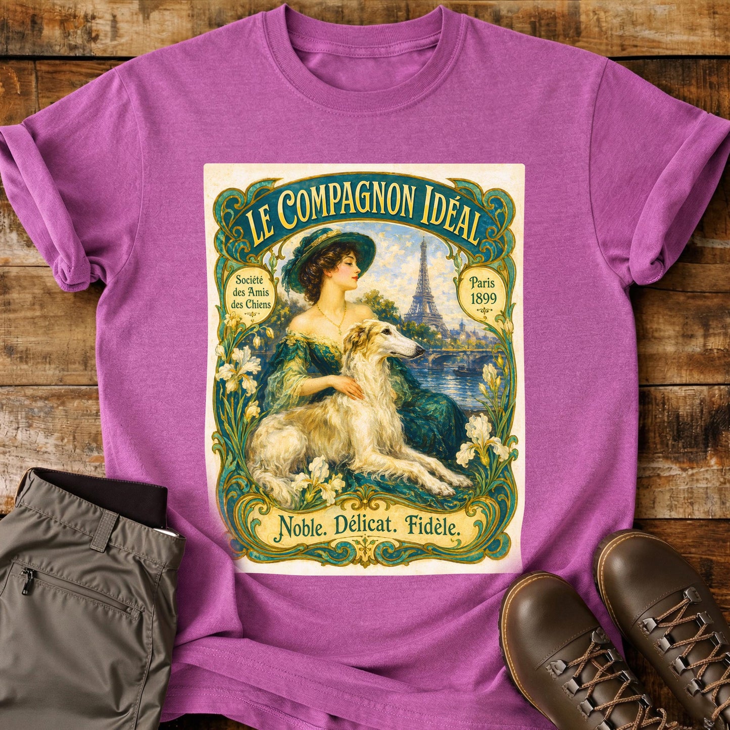 Art Deco Dog Vintage Green T-Shirt