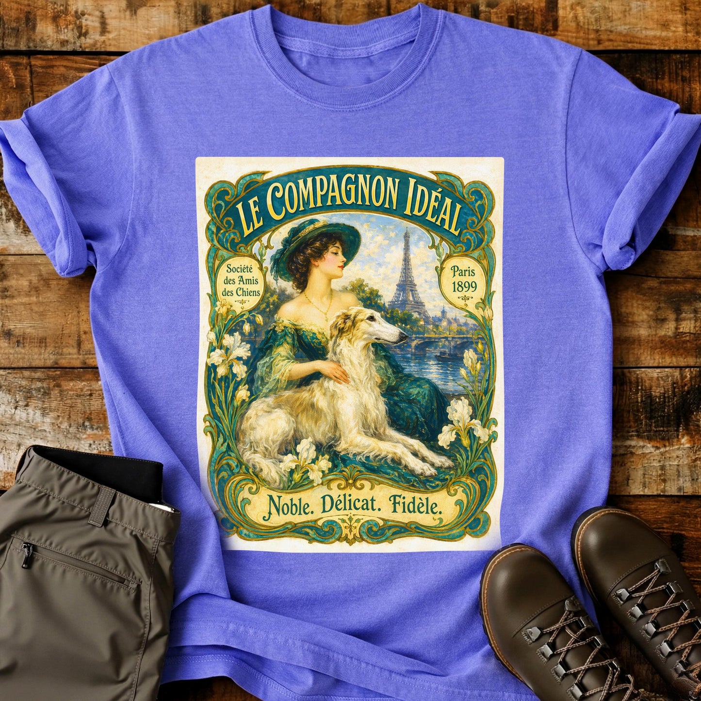 Art Deco Dog Vintage Green T-Shirt