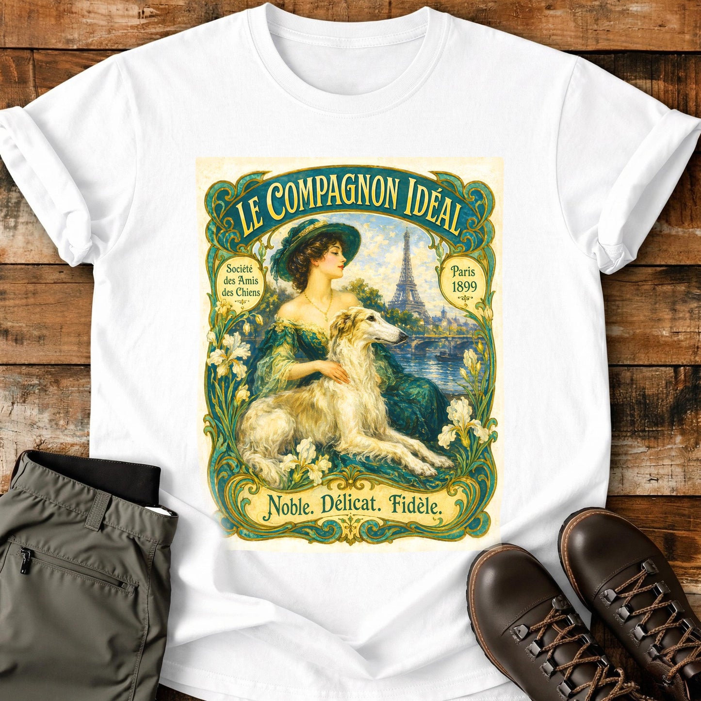 Art Deco Dog Vintage Green T-Shirt