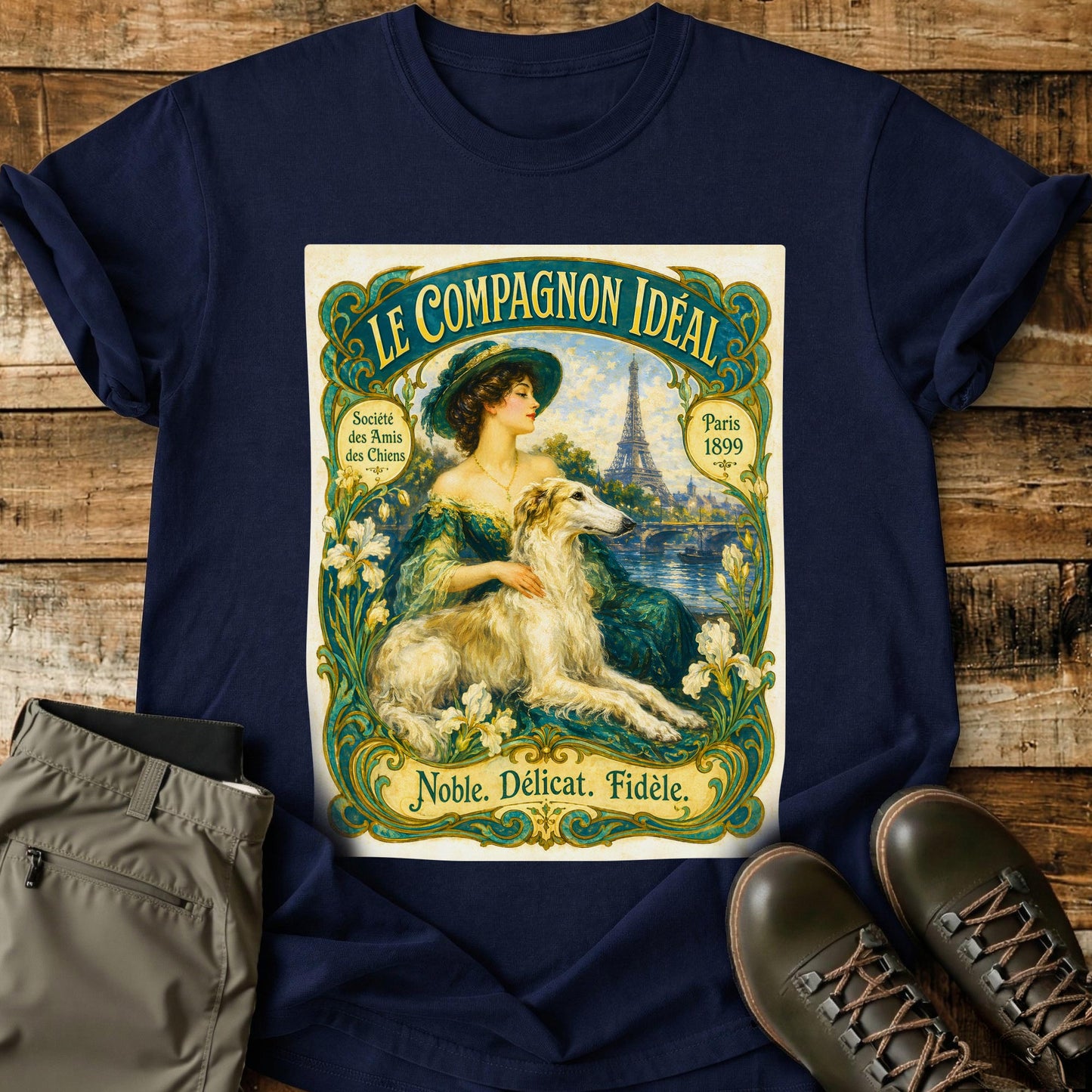 Art Deco Dog Vintage Green T-Shirt