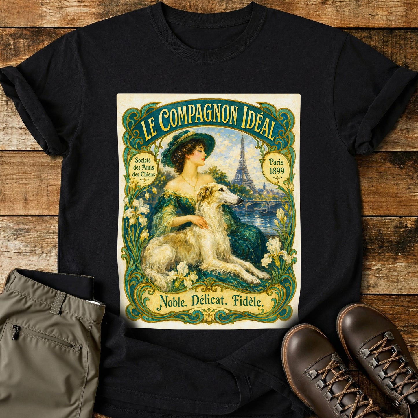Art Deco Dog Vintage Green T-Shirt