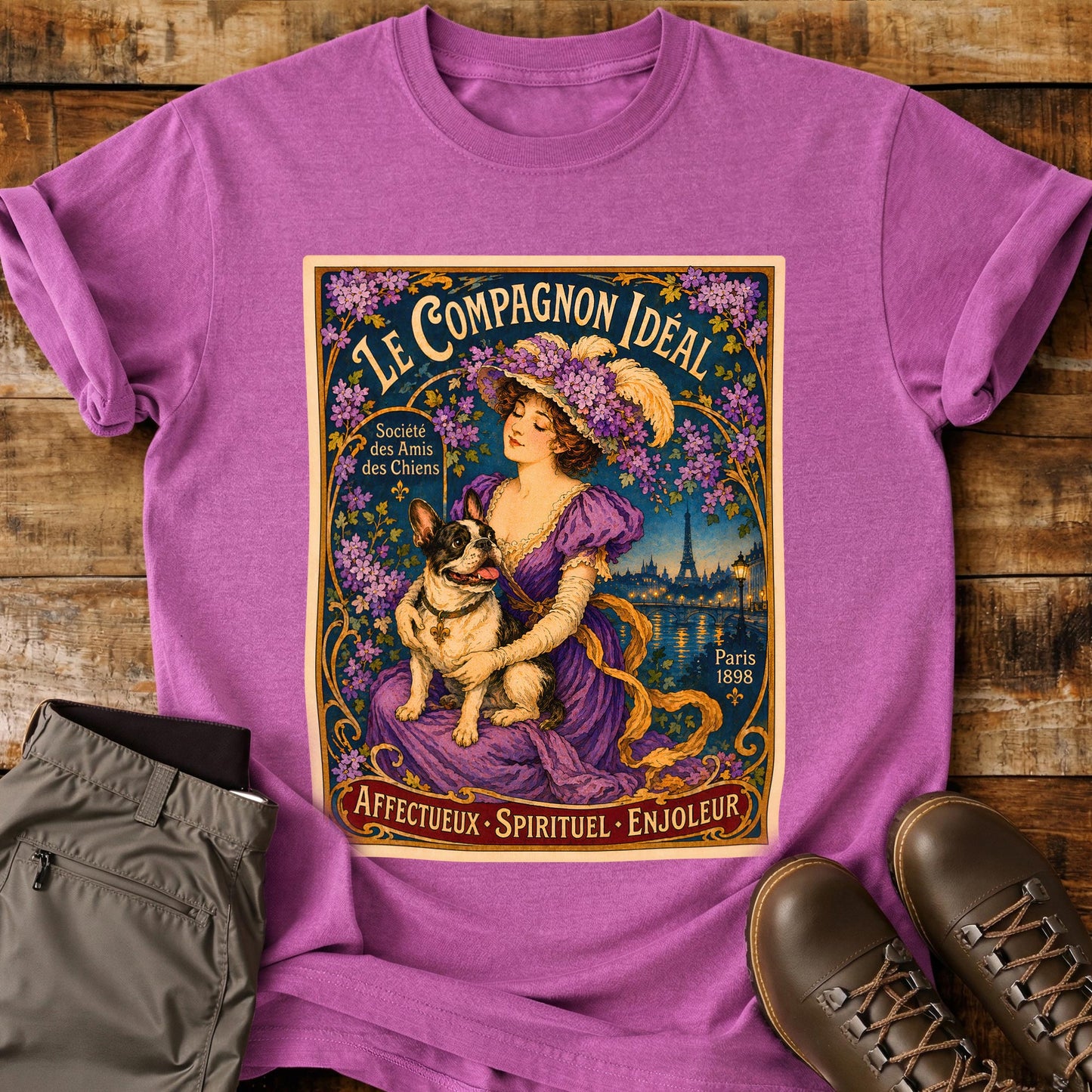 Art Deco Dog Vintage Purple T-Shirt