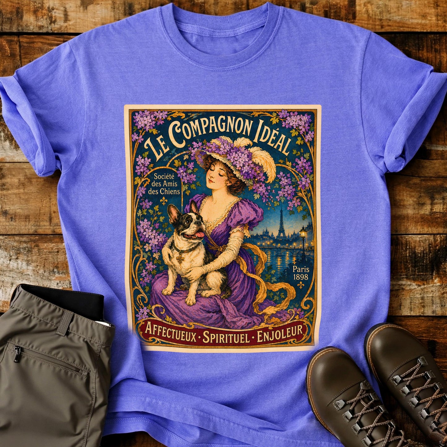 Art Deco Dog Vintage Purple T-Shirt
