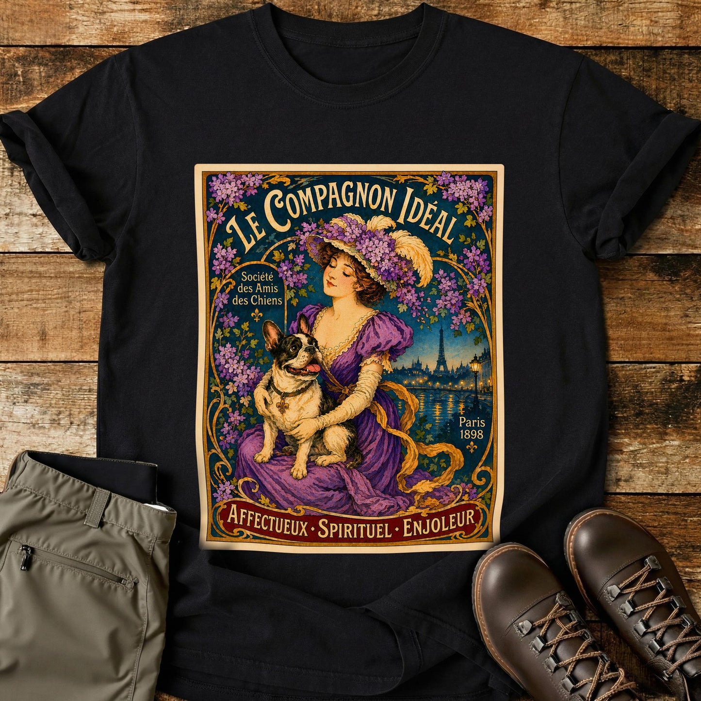 Art Deco Dog Vintage Purple T-Shirt