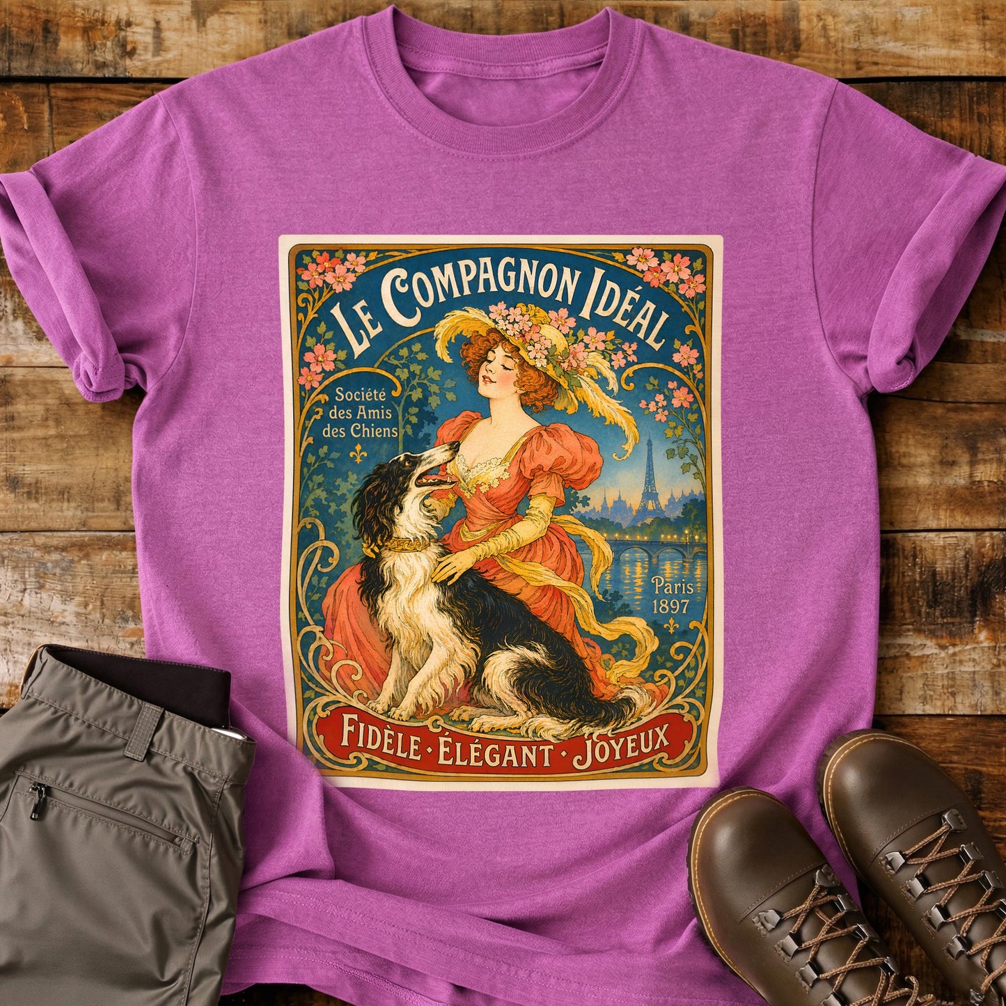 Art Deco Dog Vintage Orange T-Shirt