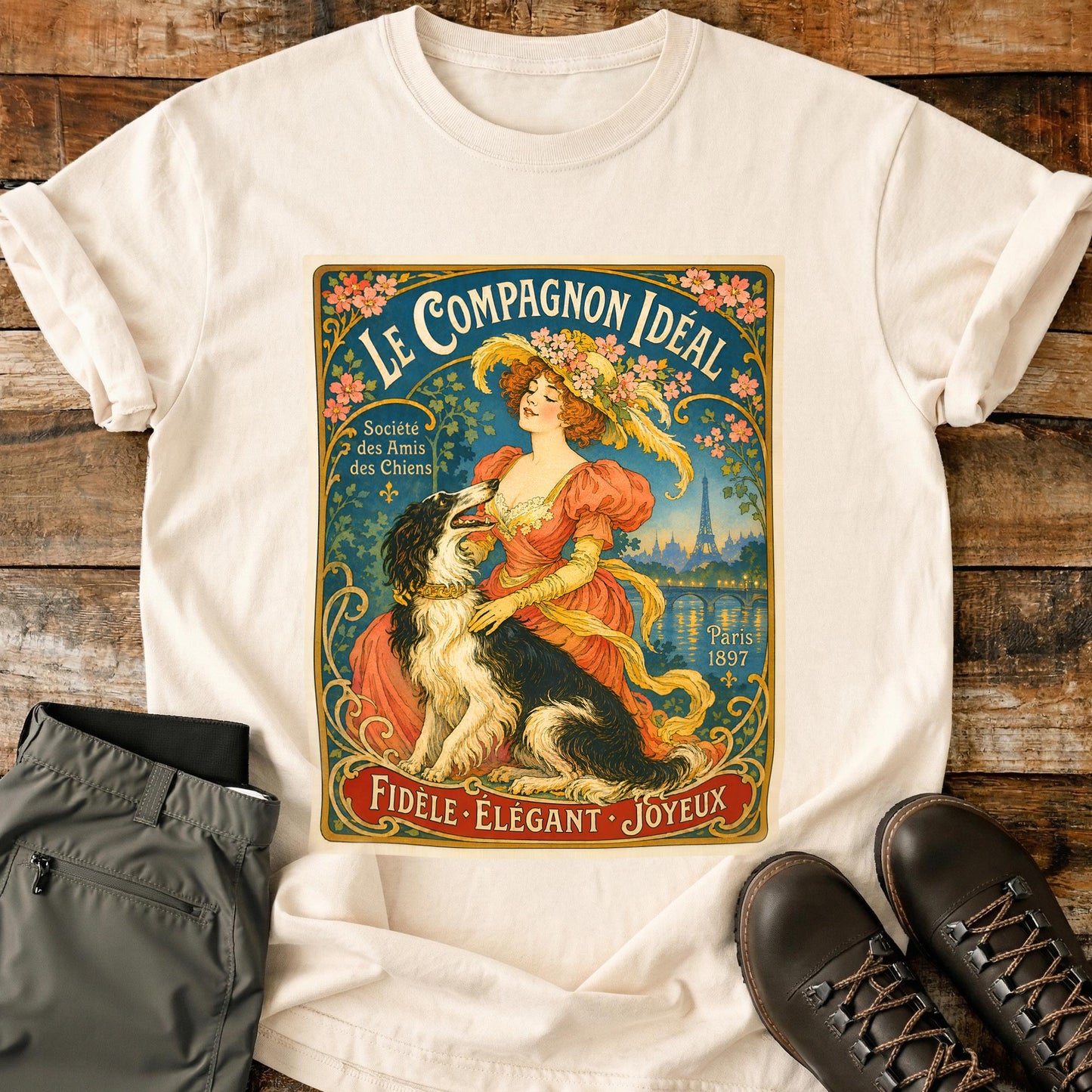 Art Deco Dog Vintage Orange T-Shirt
