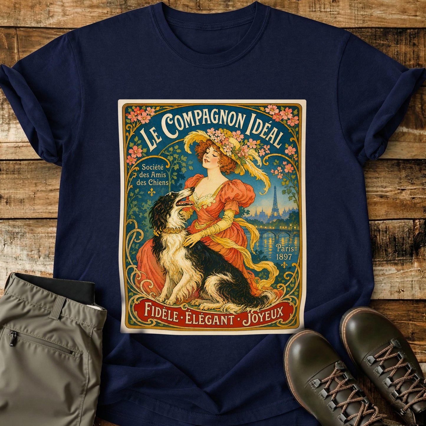 Art Deco Dog Vintage Orange T-Shirt