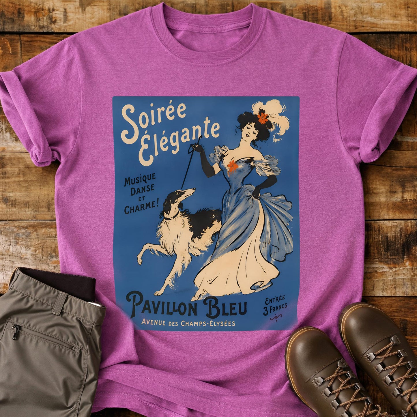 French Dog Poster Blue T-Shirt