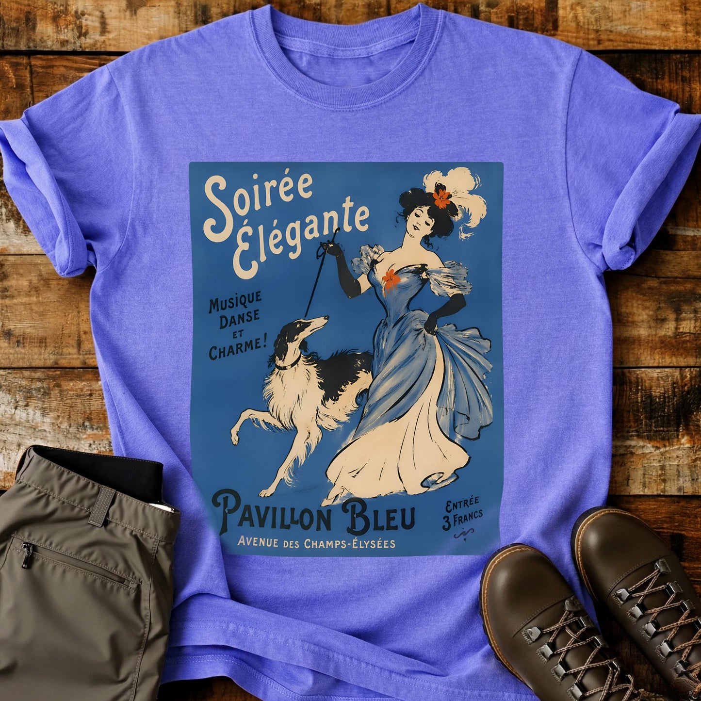 French Dog Poster Blue T-Shirt
