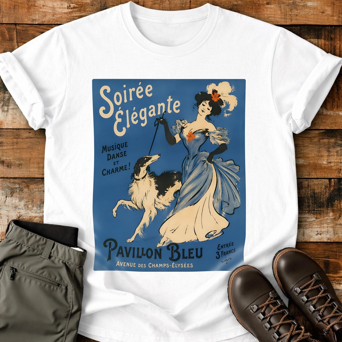 French Dog Poster Blue T-Shirt