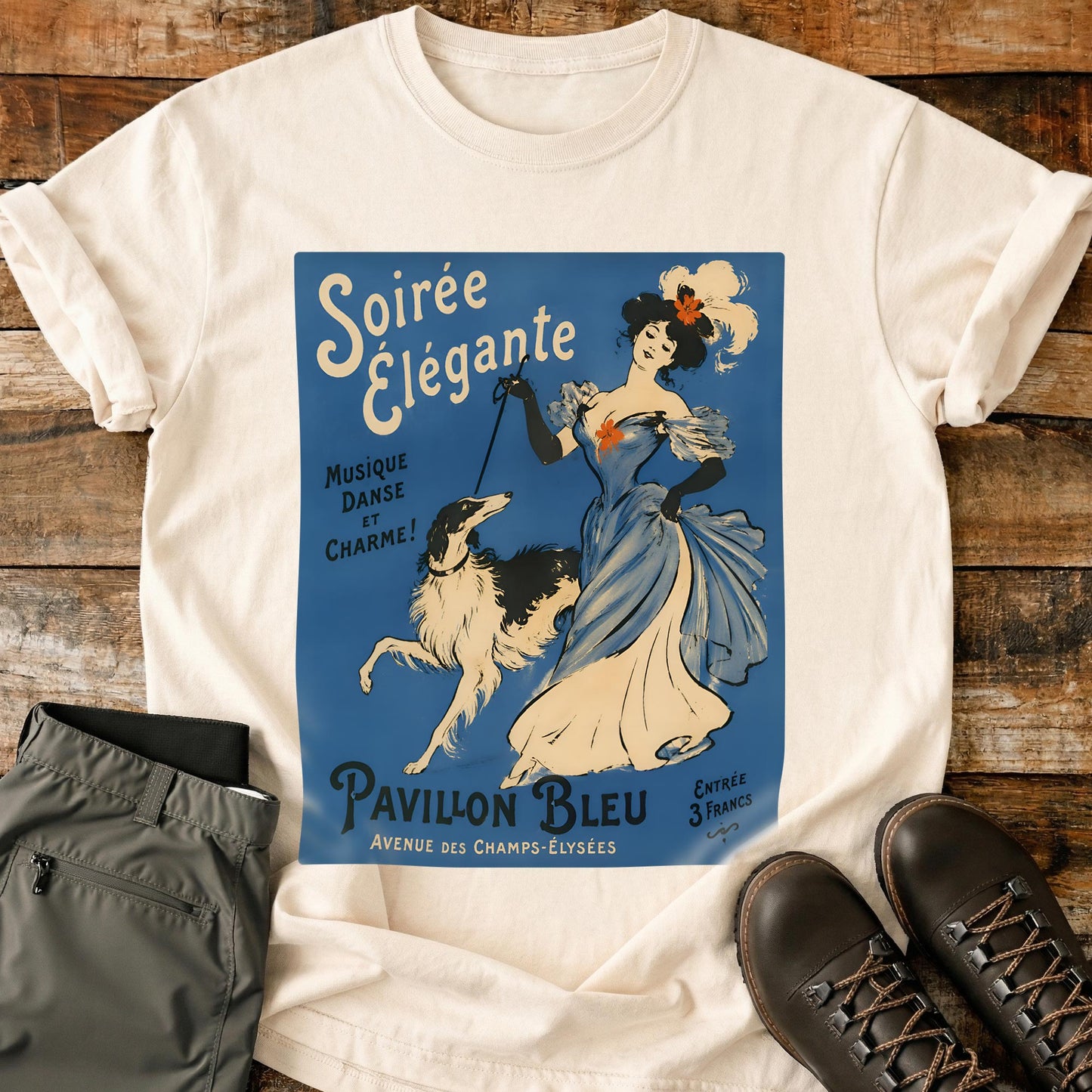 French Dog Poster Blue T-Shirt