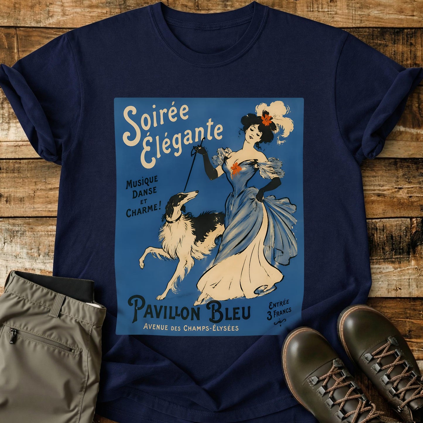 French Dog Poster Blue T-Shirt