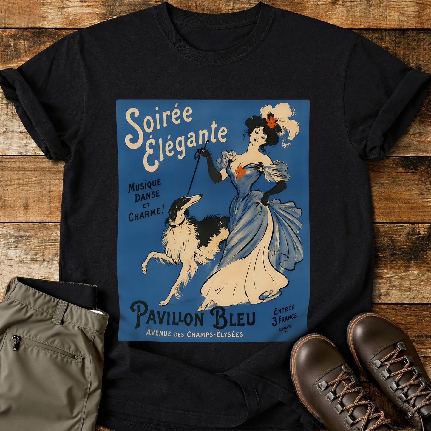 French Dog Poster Blue T-Shirt