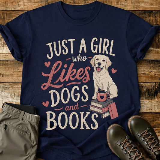 Just A Girl Who Likes Dogs and Books T-Shirt